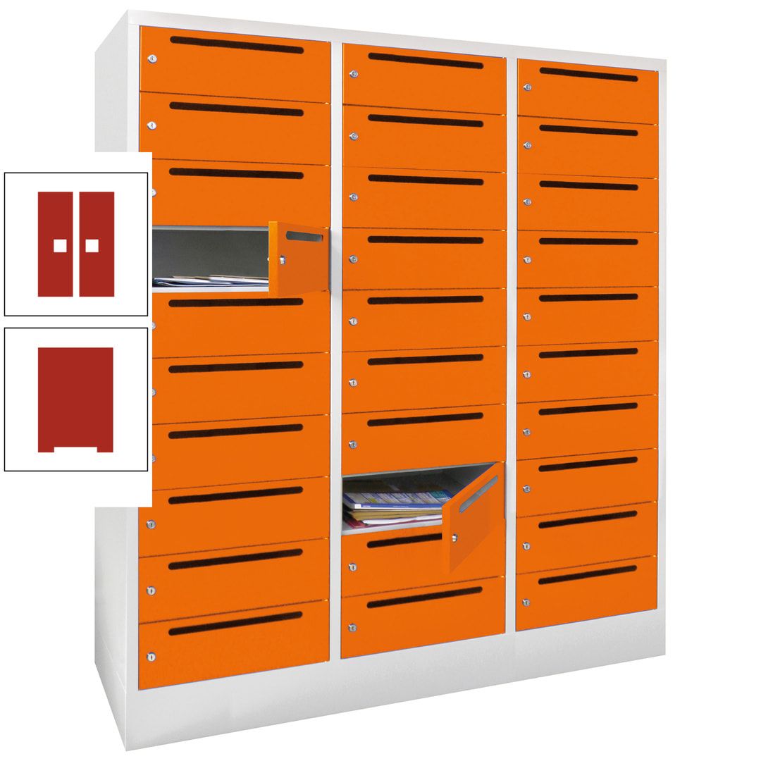 Postverteilerschrank, Schließfachschrank, 3 Abteile a 40 cm, 30 Fächer, 1.850 x 1.200 x 500 mm (HxBxT), Korpus anthrazitgrau, Front anthrazitgrau