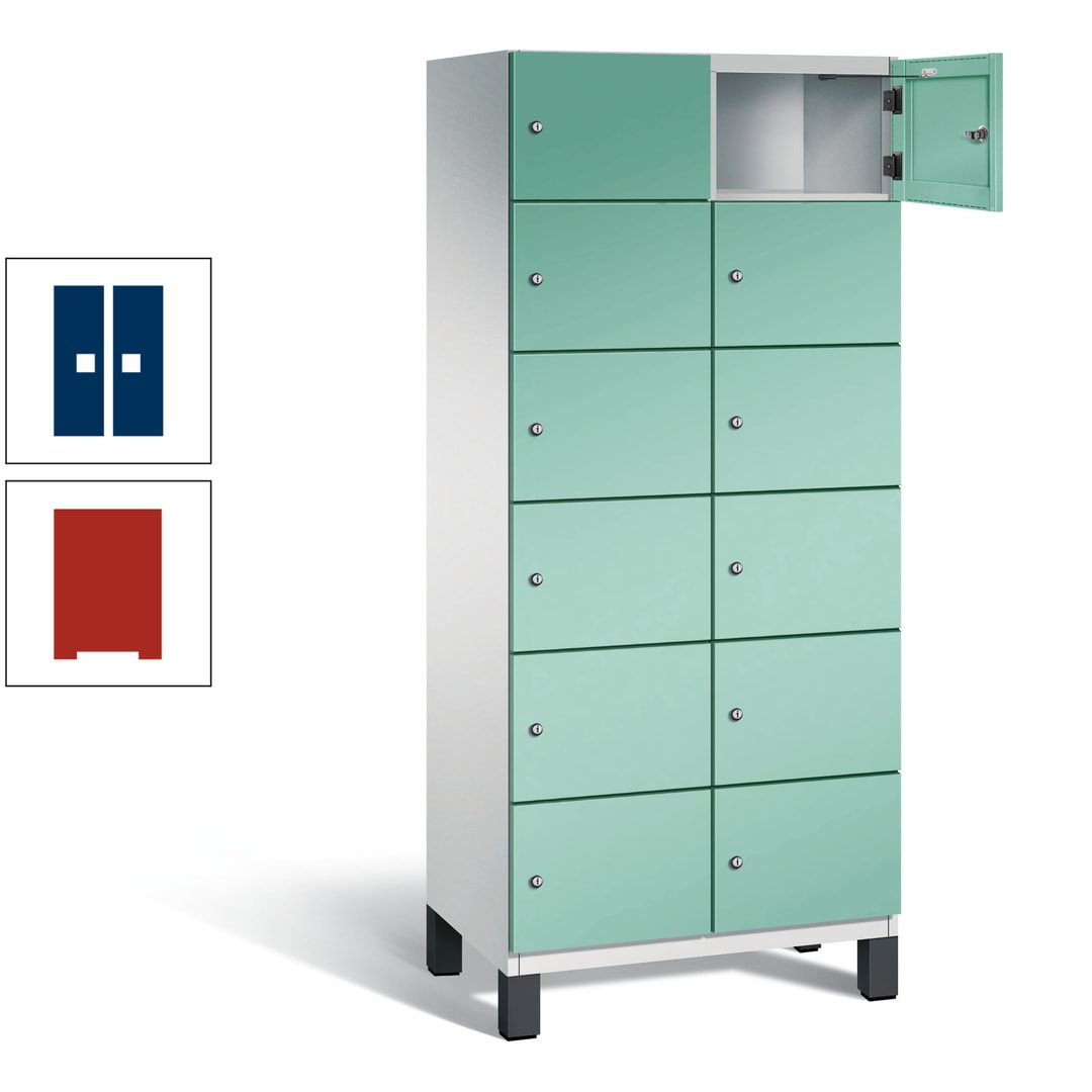 Fächerschrank, Stahlschrank, 12 Fächer, Türöffnungsbegrenzer, Füße, 1.980 x 800 x 525 mm (HxBxT), Korpus anthrazitgrau, Front anthrazitgrau