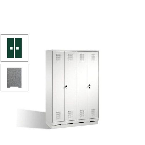 Doppel-Spind, Doppeltüren, Garderobenschrank mit Sockel, 4 Abteile a 300 mm, Korpus anthrazitgrau, Tür anthrazitgrau, 1.800 x 1.200 x 500 mm (HxBxT)