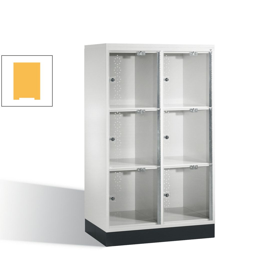 Schließfachschrank, Fächerschrank mit Türen aus Acrylglas, 2 Abteile, 6 Fächer, Zylinderschloss, 1.370 x 820 x 500 mm (HxBxT), Korpus anthrazitgrau