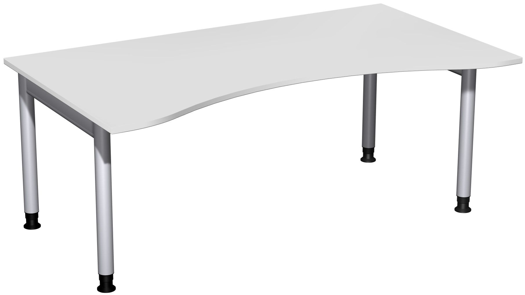 Ergo-Schreibtisch, Füße einseitig verkürzt, 4-Fuß Pro, höhenverstellbar, 680-800 x 1.600 x 1.000 mm (HxBxT), Gestell silber, Dekor Ahorn