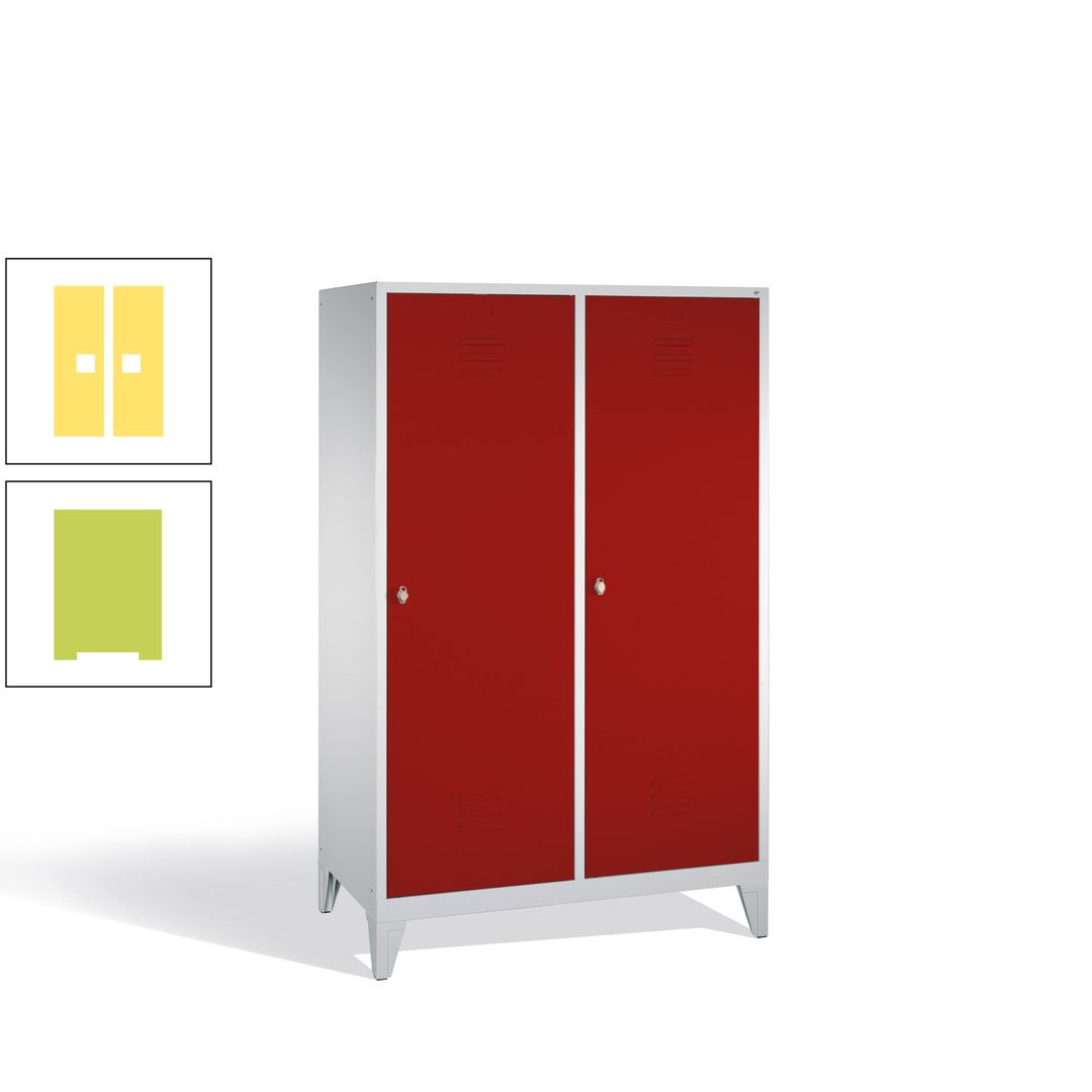 Doppel-Spind mit 2 Großtüren, Garderobenschrank mit Füßen, 4 Abteile a 300 mm, Korpus anthrazitgrau, Tür anthrazitgrau, 1.850 x 1.190 x 500 mm (HxBxT)