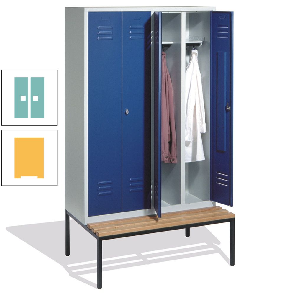 Doppel-Spindschrank, Buche Sitzbank untergebaut, 4 Abteile a 300 mm, Korpus lichtgrau, Tür anthrazitgrau, 2.090 x 1.190 x 815 mm (HxBxT)