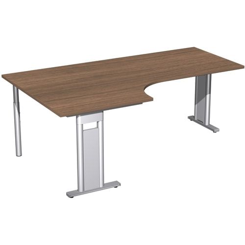 Eckschreibtisch, Eckteil 800 mm, Ecke links, Füße einseitig verkürzt, C-Fuß Pro, 720 x 1.600 x 1.200 mm (HxBxT), Gestell silber, Dekor Ahorn