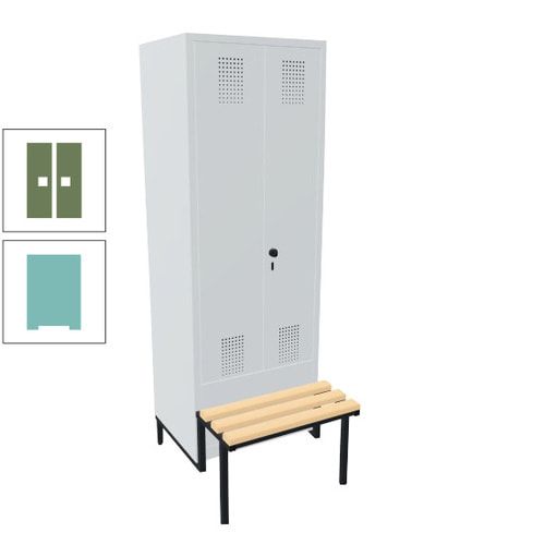 Doppel-Spind, Garderobenschrank, Buche Sitzbank integriert, 2 Abteile a 400 mm, Korpus anthrazitgrau, Tür anthrazitgrau, 1.850 x 800 x 815 mm (HxBxT)