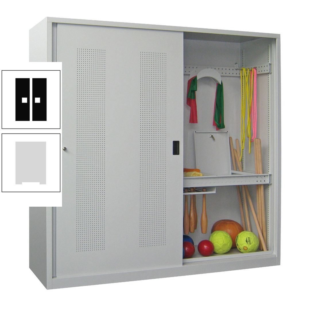 Ballschrank - Schiebetüren mit Lochfeld - Trennwand - 1.950x2.000x600 mm (HxBxT) - anthrazitgrau