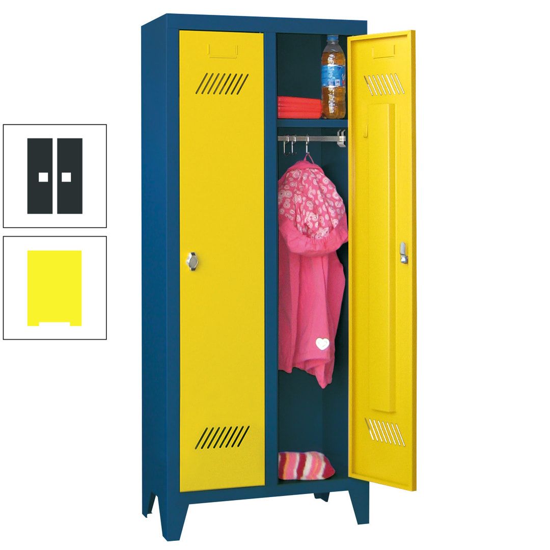 Spindschrank f. Kindergärten - mit Füßen - Höhe 1.300 mm - 2 Abteile a 250 mm - Zylinderschloss - anthrazitgrau