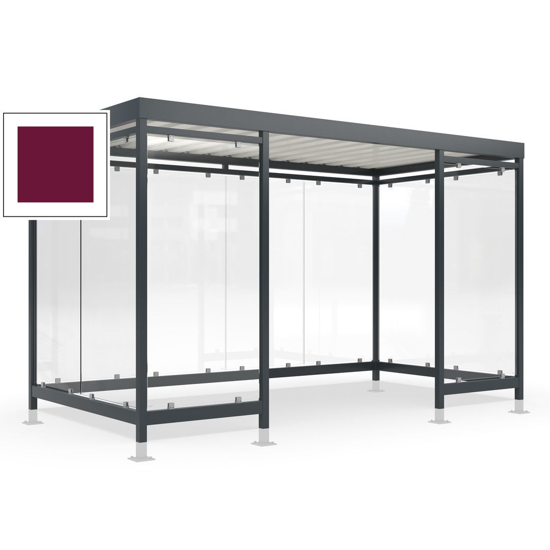 Raucherunterstand für 12-13 Personen, Bushaltestelle, mit Überpflasterung, 2.440 x 4.195 x 2.165 mm (HxBxT), 10 Wände, Achatgrau