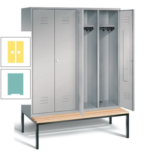 Doppel-Spindschrank, Buche Sitzbank untergebaut, 4 Abteile a 400 mm, Korpus lichtgrau, Tür anthrazitgrau, 2.090 x 1.590 x 815 mm (HxBxT)