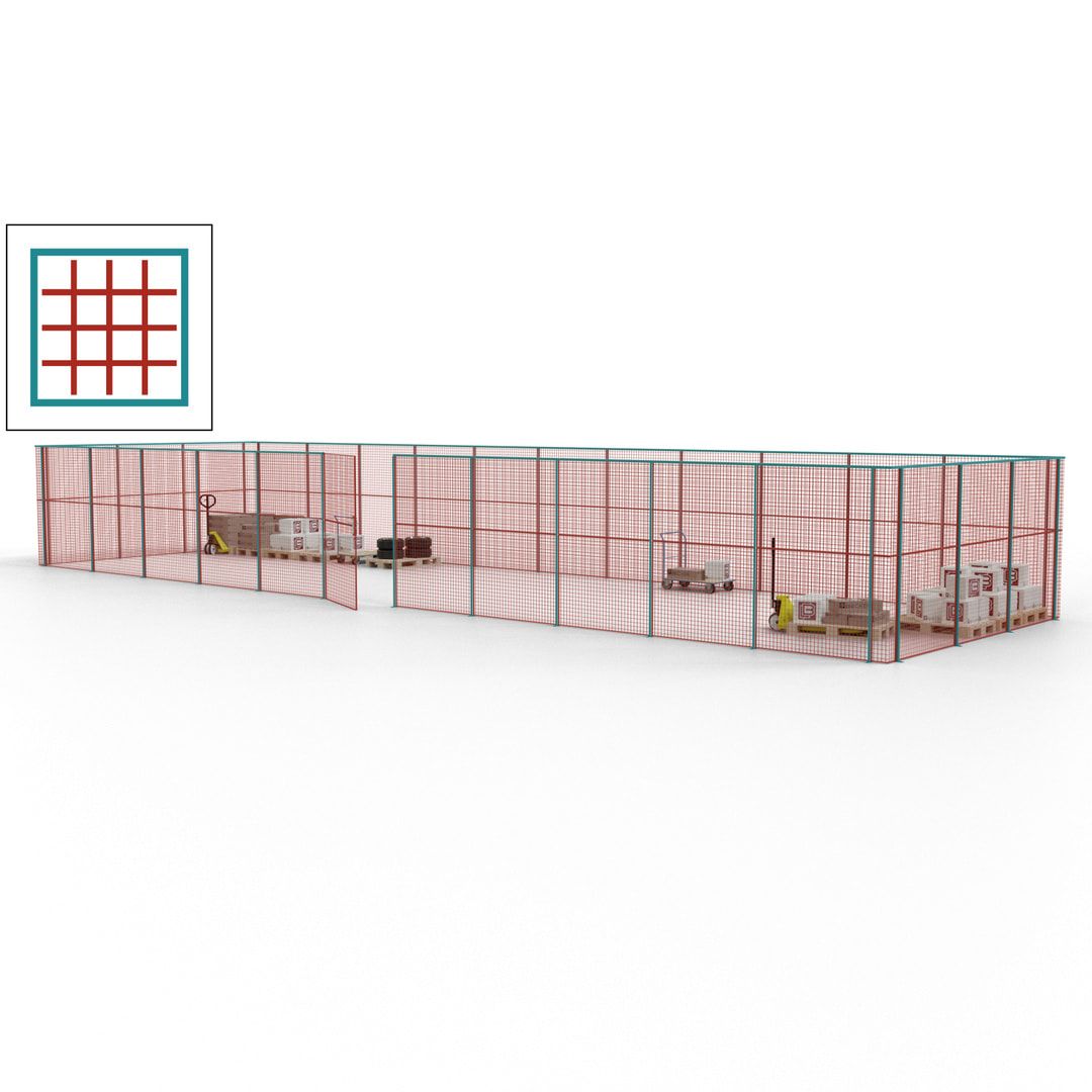 Maschinen Schutzgitter - Hallentrennwand - Sicherheitszaun - Tür - 42 m - 2.200 x 16.900 x 4.900 mm (HxBxT) - enzianblau