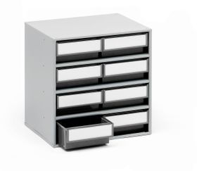 Schubladenmagazin, Magazin für Kleinteile, 395 x 400 x 300 (HxBxT), Gehäusefarbe lichtgrau, Schubladenfarbe Betongrau, Anzahl Schubladen wählbar