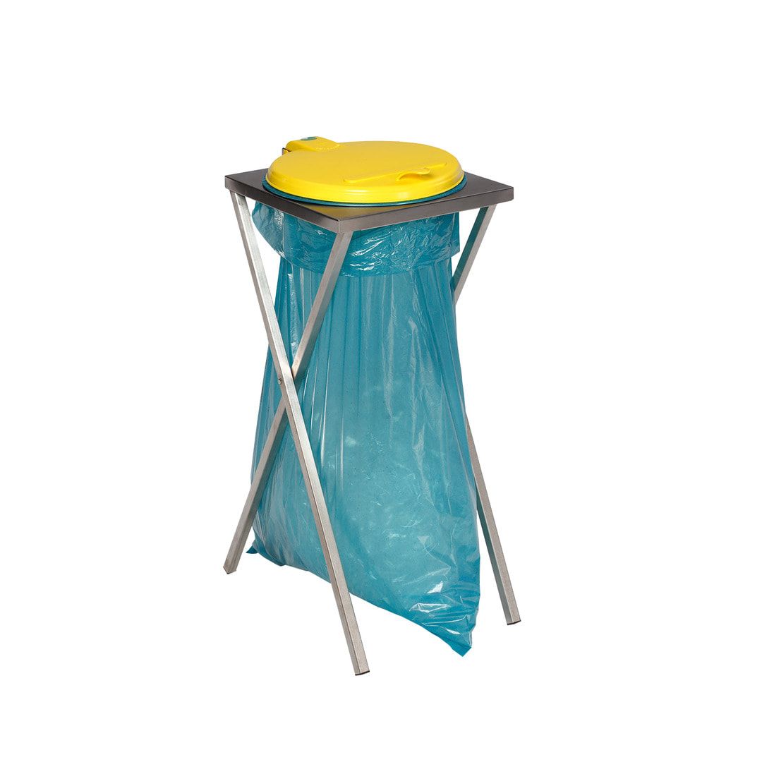 Scherenständer - Abfallsammler mit Klemmring - Volumen 120 l - 900 x 400 x 450 mm (HxBxT) - Edelstahl - blau