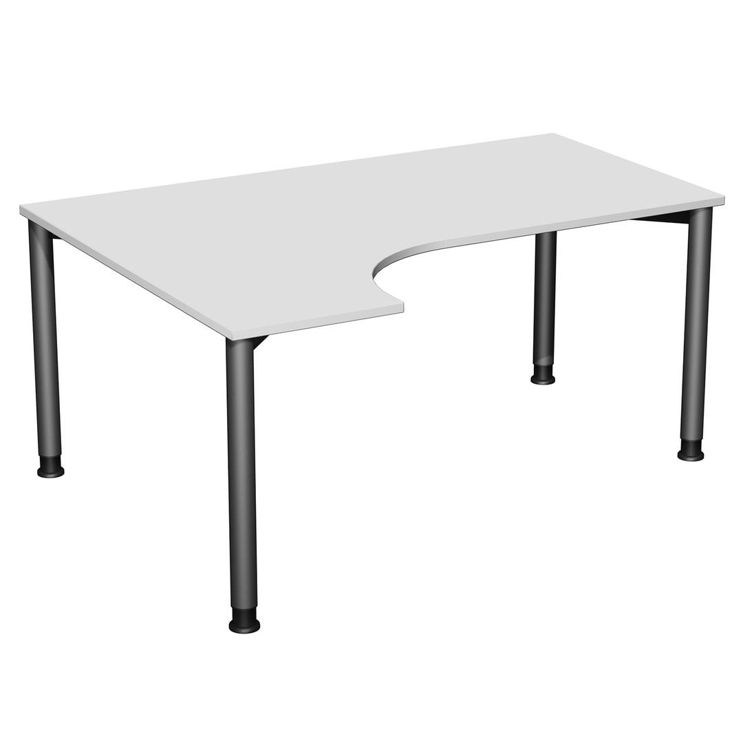 Eckschreibtisch mit einseitig verkürzten Füßen, 4-Fuß Flex, Ecke links, Höhe 680-800 mm, 1.600 x 1.200 mm (BxT), Gestell anthrazit, Ahorn