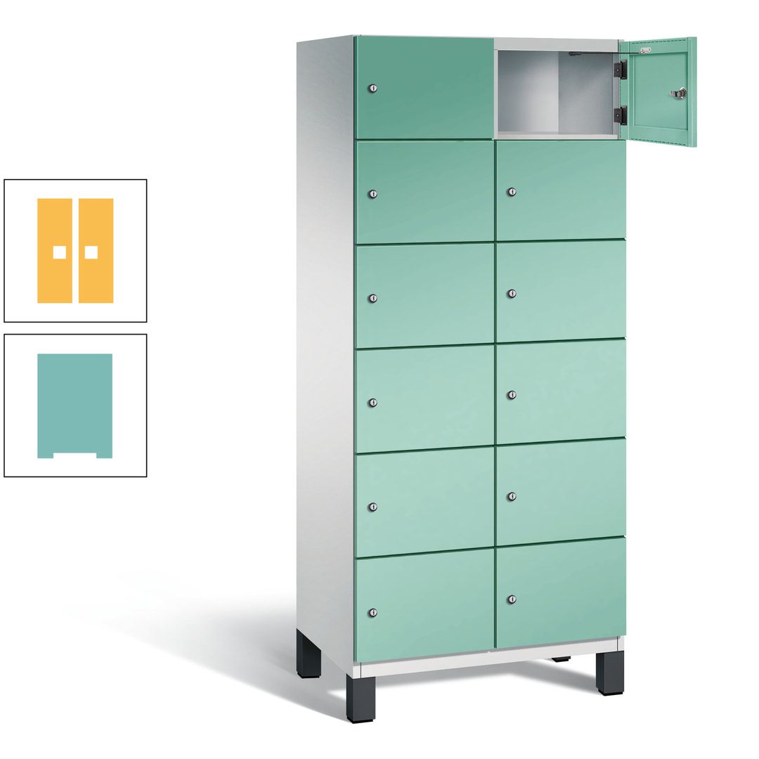 Fächerschrank, Stahlschrank, 12 Fächer, Türöffnungsbegrenzer, Füße, 1.980 x 800 x 525 mm (HxBxT), Korpus anthrazitgrau, Front anthrazitgrau