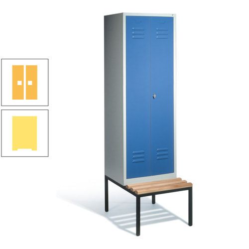 Doppel-Spindschrank, Buche Sitzbank untergebaut, 2 Abteile a 300 mm, Korpus lichtgrau, Tür anthrazitgrau, 2.090 x 610 x 815 mm (HxBxT)