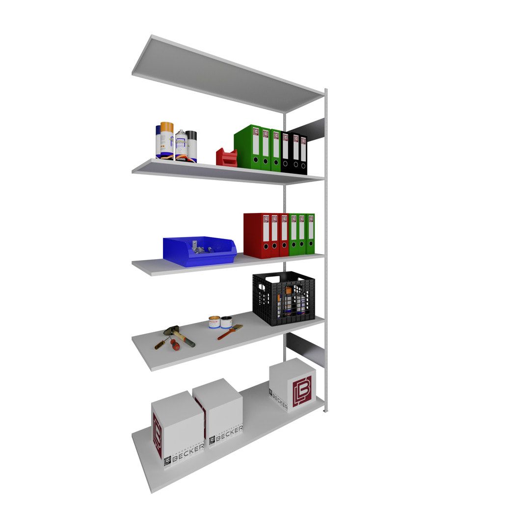 Steckregal - Anbauregal - 5 Böden, 1.300 x 300 mm (BxT) - Höhe 2.500 mm - Fachlast 230 kg - lichtgrau