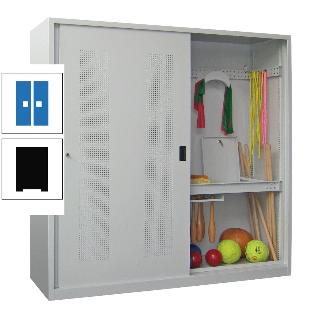 Ballschrank - Schiebetüren mit Lochfeld - Trennwand - 1.950x2.000x600 mm (HxBxT) - anthrazitgrau