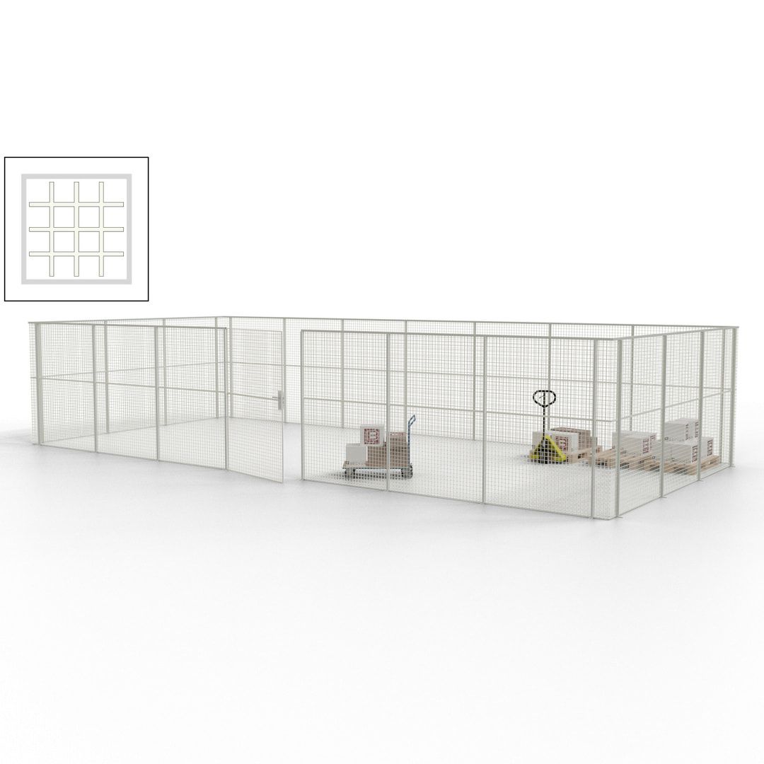 Hallentrennwand - Flügeltür, Gitter - 19 Gitterwände - 2.200 x 10.900 x 4.900 mm (HxBxT) - Perlweiß/reinorange