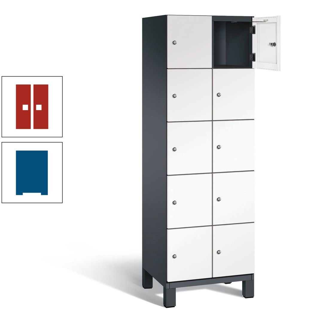 Fächerschrank, Stahlschrank, 10 Fächer, Türöffnungsbegrenzer, Füße, 1.980 x 600 x 525 mm (HxBxT), Korpus anthrazitgrau, Front anthrazitgrau