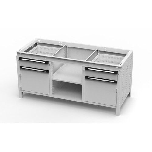 OTTOKIND Werkbank - bündig Arbeitsplatte - 850 x 1.695 x 750 mm (HxBxT) - 2 Schubladen - 2 Schränke - 2 Ablageböden - lichtgrau