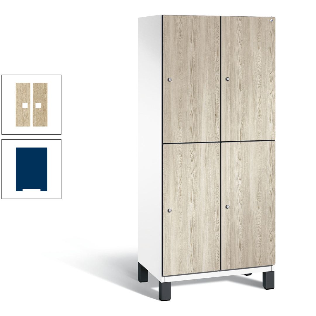 Fächerschrank, Garderobenschrank, mit Füßen, 2 Abteile, 1.980 x 800 x 525 mm (HxBxT), Korpus anthrazitgrau, Tür Donau-Ahorn