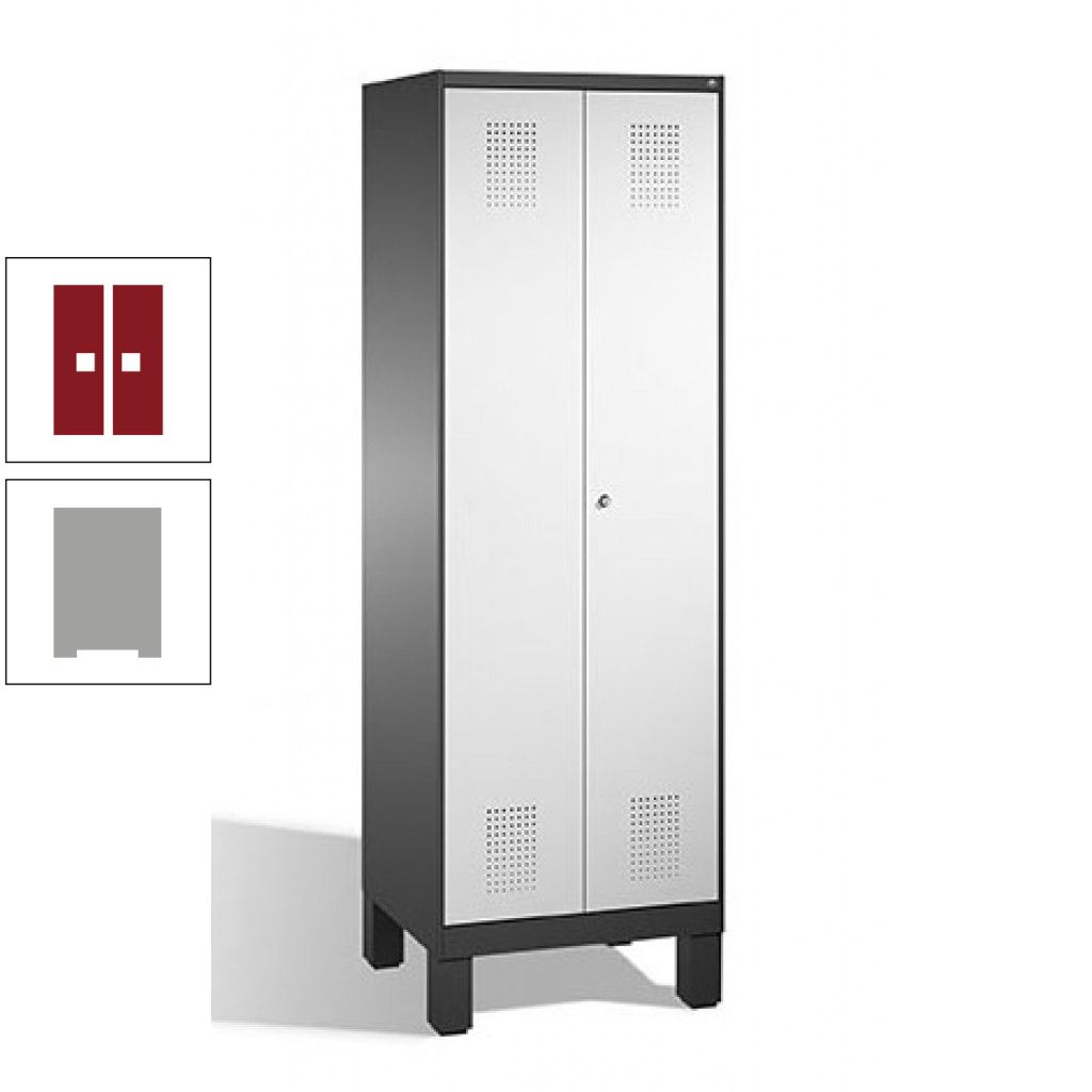Doppel-Spind, Doppeltüren, Garderobenschrank mit Füßen, 2 Abteile a 300 mm, Korpus anthrazitgrau, Tür anthrazitgrau, 1.850 x 600 x 500 mm (HxBxT)