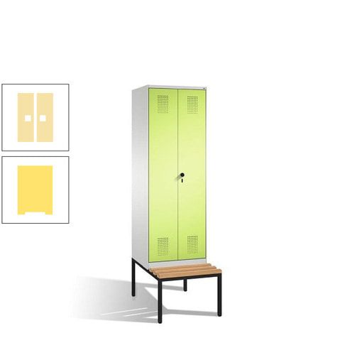 Doppel-Spind, Garderobenschrank, Buche Sitzbank untergebaut, 2 Abteile a 300 mm, Korpus anthrazitgrau, Tür anthrazitgrau, 2.090 x 600 x 815 mm (HxBxT)