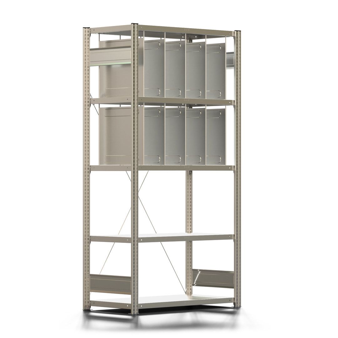 Fachbodenregal - 150 kg - 5 Fachböden - 10 Stecktrennwände - 2.000 x 1.005 x 500 mm (HxBxT) - Anbauregal - verzinkt