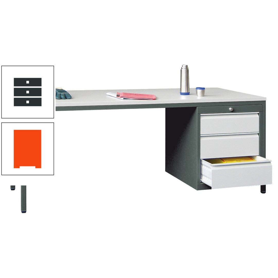 Meisterschreibtisch - 3 Schubladen 150 / 175 mm - 720 x 1.700 x 800 mm (HxBxT) - anthrazitgrau