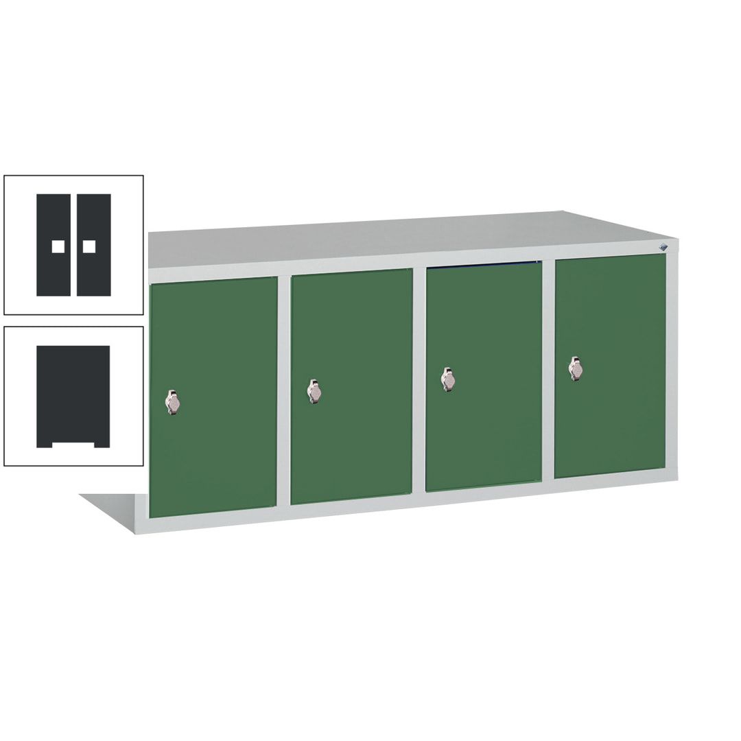 Aufsatzschrank für Spinde und Schließfachschränke, 4 Abteile, Korpus anthrazitgrau, Türen anthrazitgrau, 500 x 1.190 x 500 mm (HxBxT), Stahlschrank