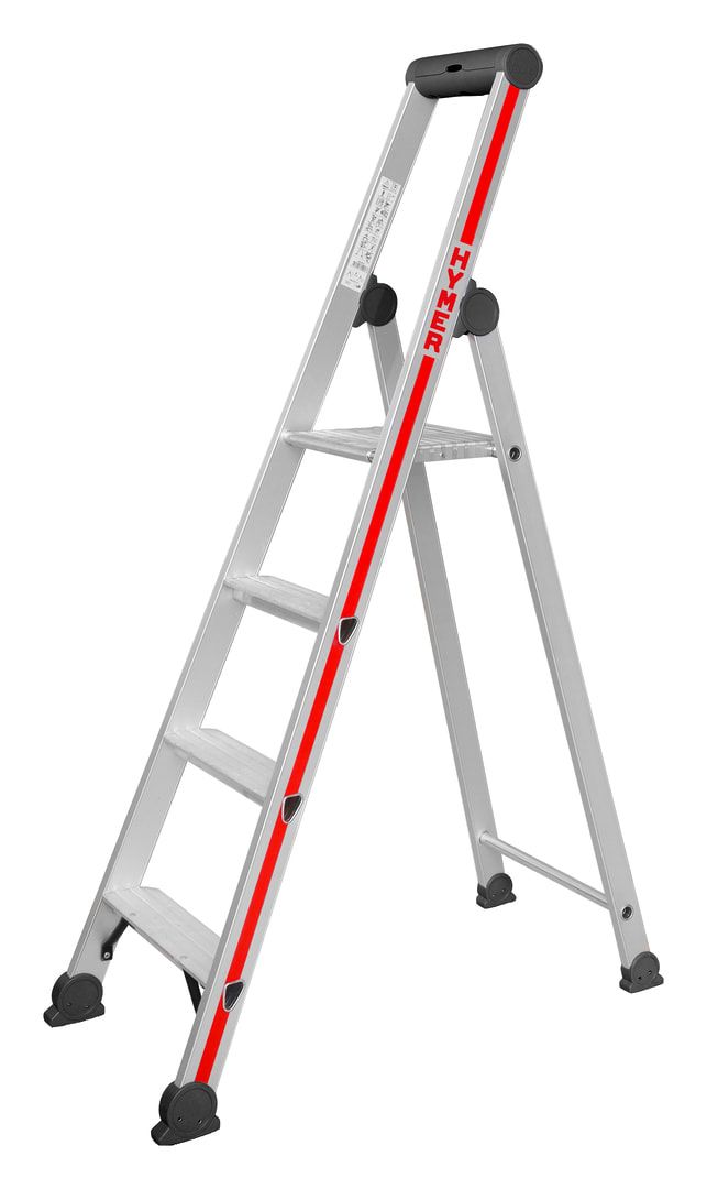 Einseitige Stufenstehleiter - zuklappbare Ablageschale mit Eimerhaken - rutschfester Stand - Aluleiter - 1.370 mm