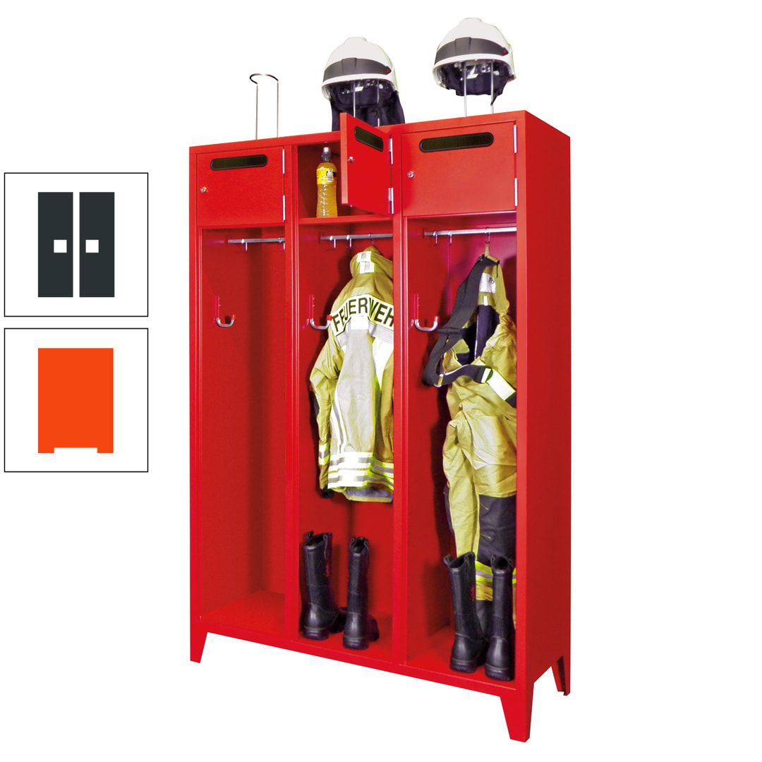 Feuerwehrschrank - 3 Abteile - Ablagefach mit Tür, Einwurfschlitz - 2.100 x 1.230 x 500 mm (HxBxT) - anthrazitgrau