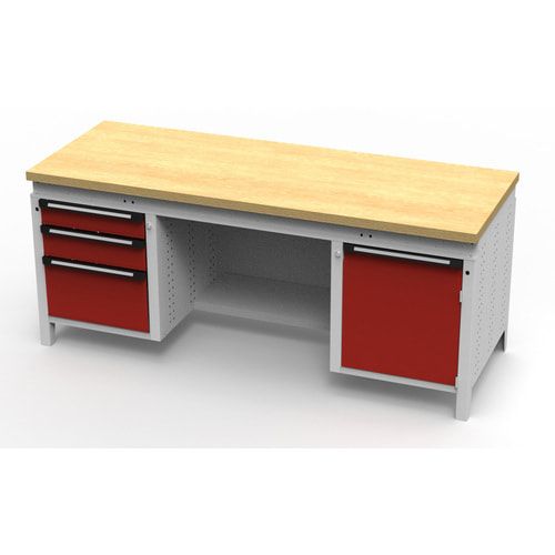 OTTOKIND Werkbank - bündige Arbeitsplatte - 850 x 1.695 x 750 mm (HxBxT) - 3 Schubladen - 1 Schrank - lichtgrau