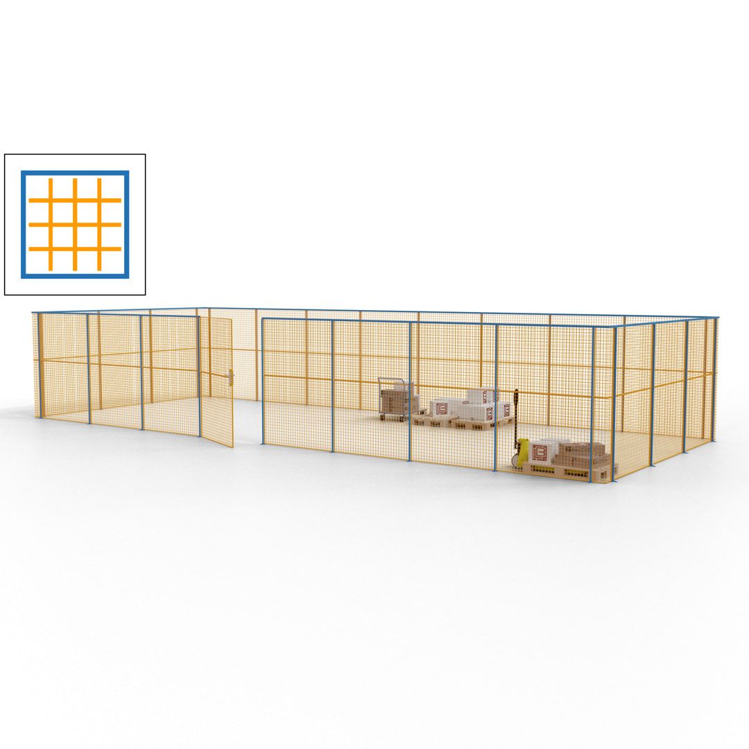 Maschinen Schutzgitter - Hallentrennwand - Sicherheitszaun - Tür - 33 m - 2.200 x 12.400 x 4.900 mm (HxBxT) - enzianblau