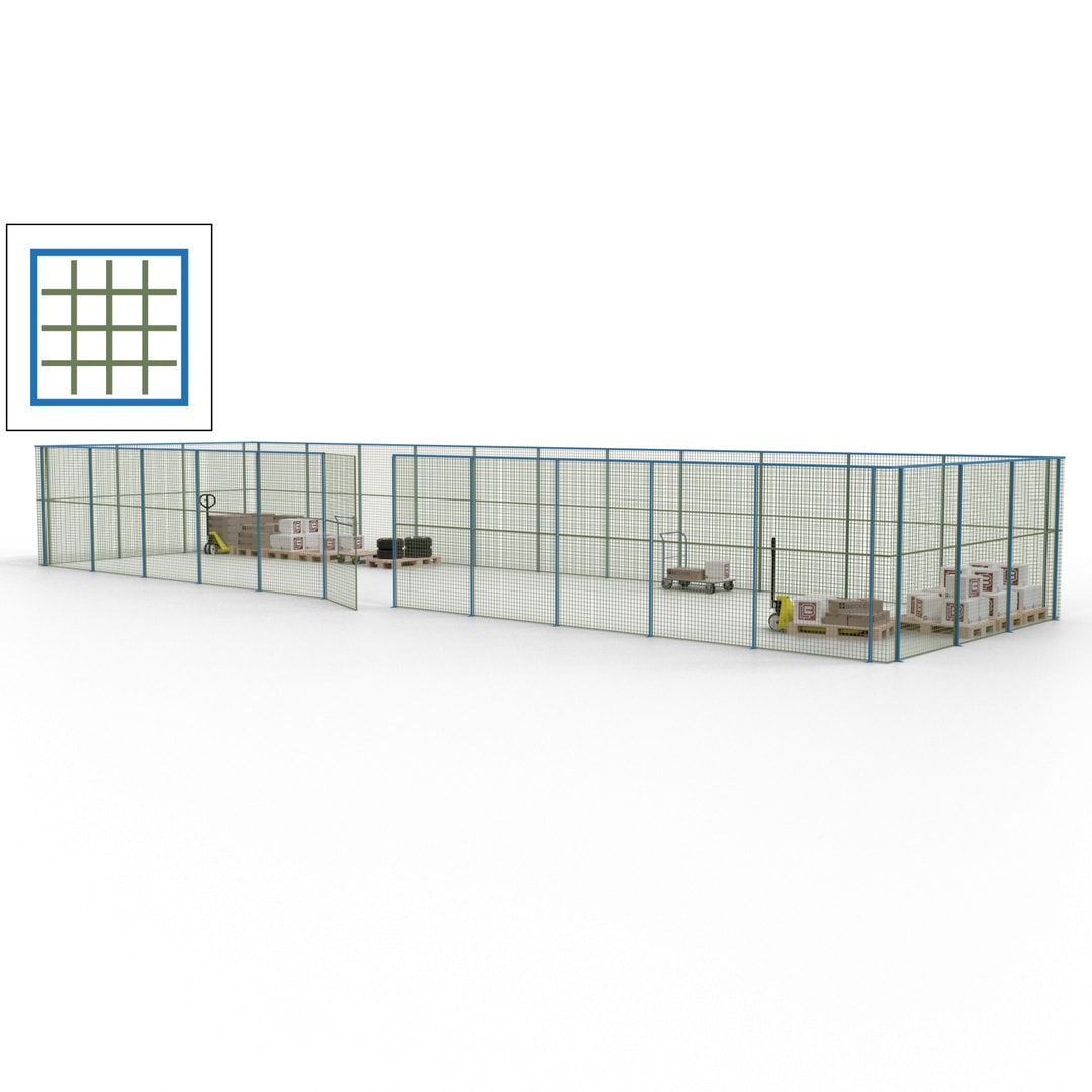 Maschinen Schutzgitter - Hallentrennwand - Sicherheitszaun - Tür - 42 m - 2.200 x 16.900 x 4.900 mm (HxBxT) - enzianblau