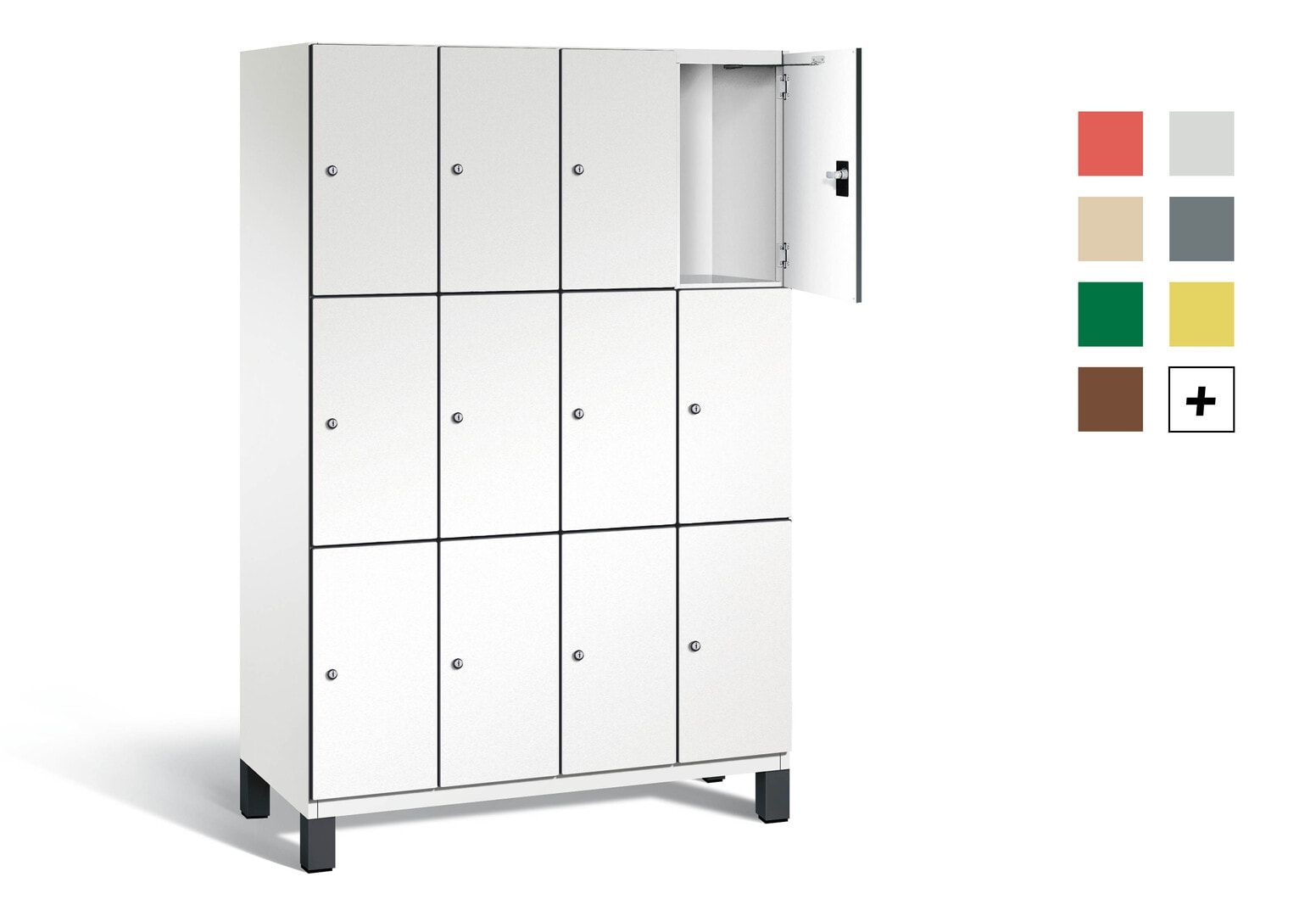 Fächerschrank, Stahlschrank, 12 Fächer, Türöffnungsbegrenzer, Füße, Korpus anthrazitgrau, Dekorfront HPL Donau-Ahorn, 1.980 x 1.200 x 525 mm (HxBxT)