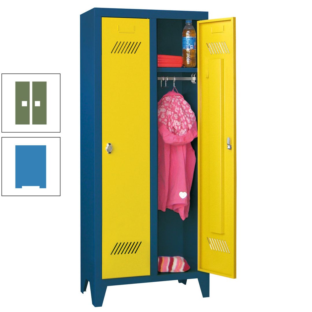 Spindschrank f. Kindergärten - mit Füßen - Höhe 1.300 mm - 2 Abteile a 250 mm - Zylinderschloss - anthrazitgrau