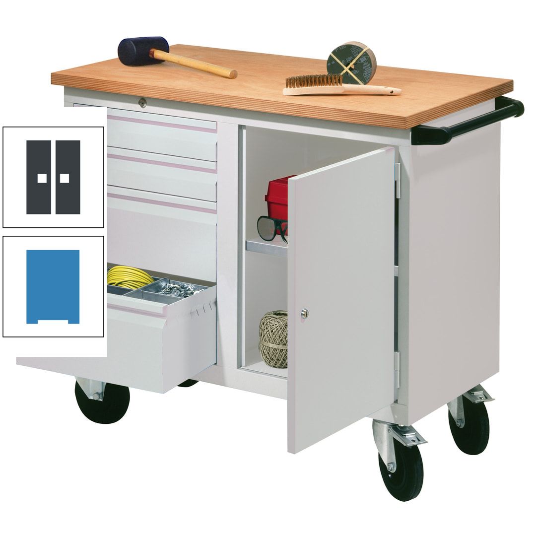 Mobile Werkbank - Werkstattwagen - 915 x 1.090 x 600 mm - 4 Schubladen und Schrankfach - anthrazitgrau