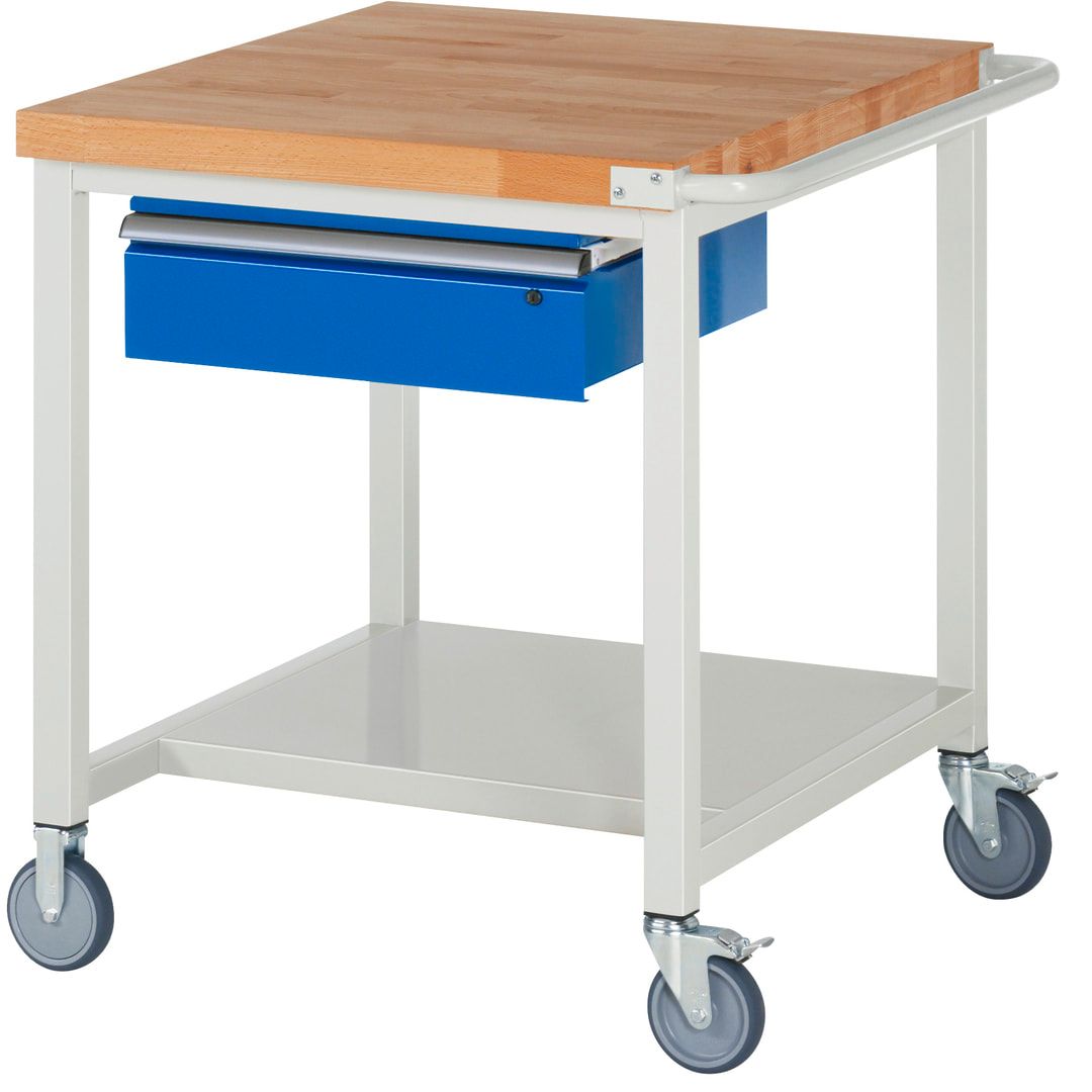 Mobile Werkbank mit Ablageboden - 1 Schublade - 150:1 - höhenverstellbar 880-1.080 mm - 750 x 900 mm (BxT) - 450 kg - Anthrazitgrau