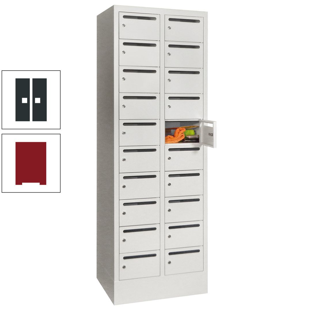 Postverteilerschrank, Schließfachschrank, 2 Abteile a 300 mm, 20 Fächer, 1.850 x 600 x 500 mm (HxBxT), Korpus anthrazitgrau, Front anthrazitgrau