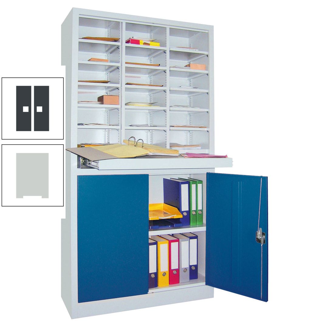 Aktenschrank - Büroschrank mit Sortierstation - 18 Fächer Ordnungsregal - Ausziehboden - 1.950 x 1.000 x 400 mm (HxBxT) - anthrazitgrau