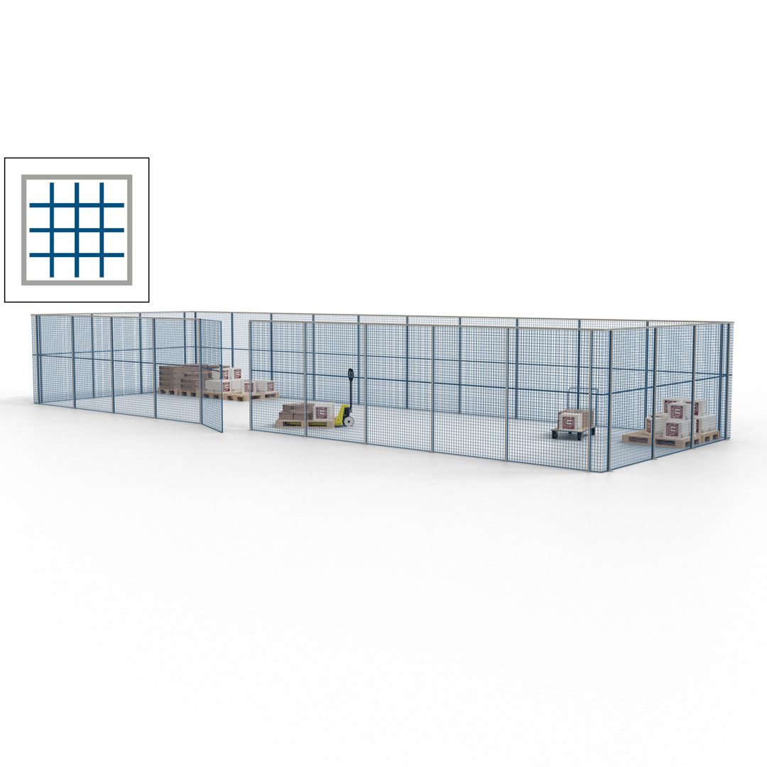 Maschinen Schutzgitter - Hallentrennwand - Sicherheitszaun - Tür - 39 m - 2.200 x 15.400 x 4.900 mm (HxBxT) - enzianblau
