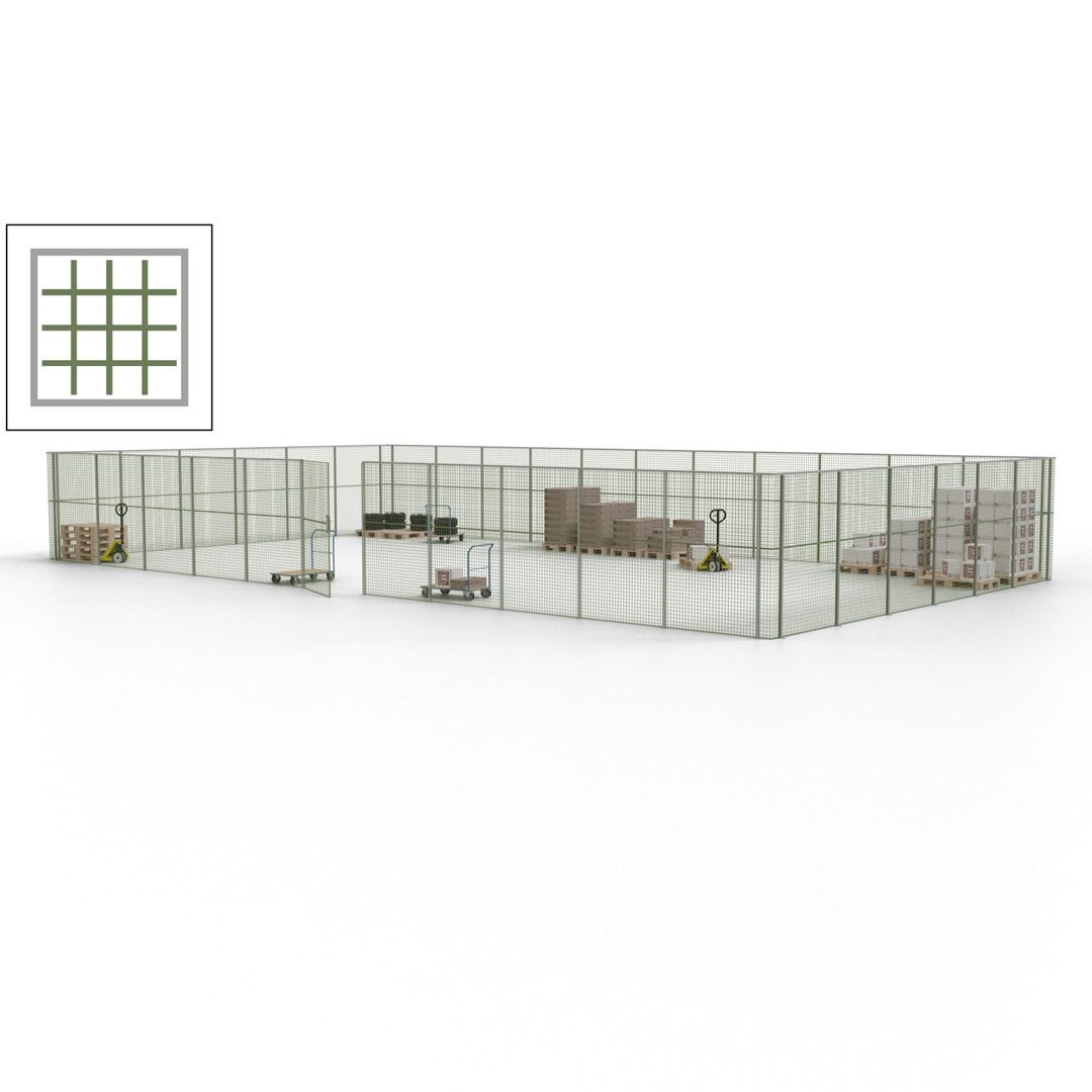 Maschinen Schutzgitter - Hallentrennwand - Sicherheitszaun - Tür - 51 m - 2.200 x 16.900 x 9.400 mm (HxBxT) - enzianblau