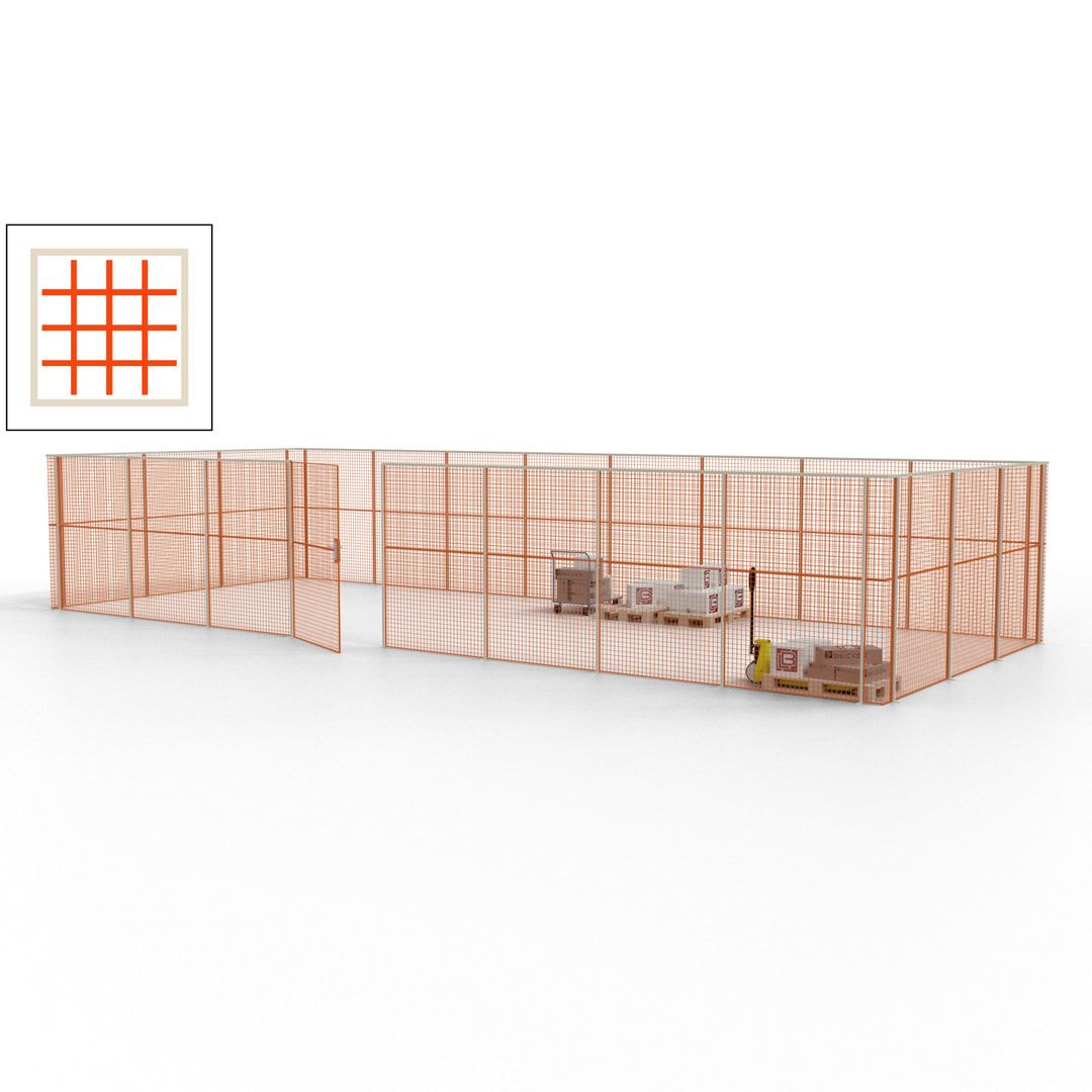 Maschinen Schutzgitter - Hallentrennwand - Sicherheitszaun - Tür - 33 m - 2.200 x 12.400 x 4.900 mm (HxBxT) - enzianblau