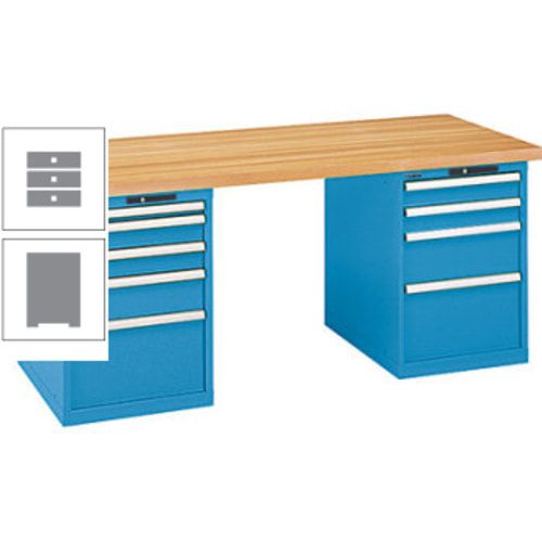Werkbank, Buchenplatte - Code Lock - Tragkraft 1.000 kg - 850 x 2.000 x 800 mm (HxBxT) - 9 Schubladen - Capriblau