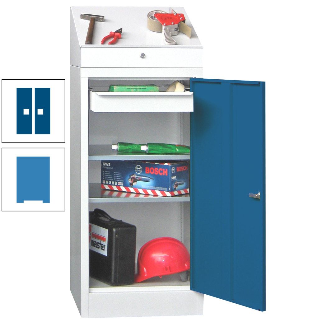 Stehpult mit Schrank - Vollblechtür - 1 Einlegeboden, 1 Ausziehboden, 1 Schublade - 1.270x500x500 mm (HxBxT) - anthrazitgrau