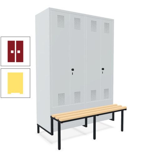 Doppel-Spind, Garderobenschrank, Buche Sitzbank integriert, 4 Abteile 300 mm, Korpus anthrazitgrau, Tür anthrazitgrau, 1.850 x 1.200 x 815 mm (HxBxT)
