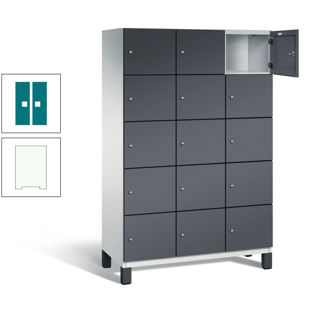 Fächerschrank, Stahlschrank, 15 Fächer, Türöffnungsbegrenzer, Füße, 1.980 x 1.200 x 525 mm (HxBxT), Korpus anthrazitgrau, Front anthrazitgrau
