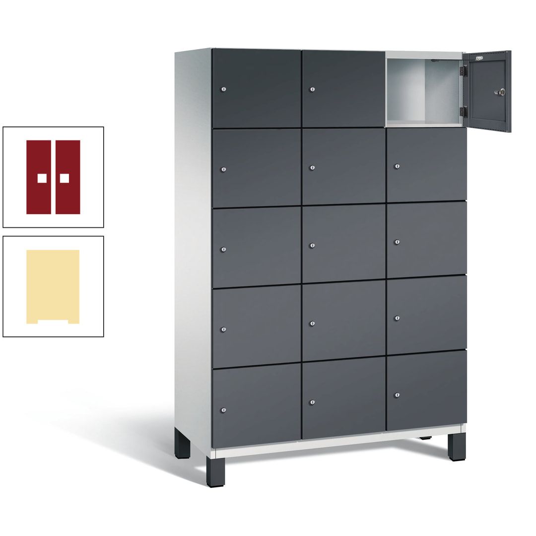 Fächerschrank, Stahlschrank, 15 Fächer, Türöffnungsbegrenzer, Füße, 1.980 x 1.200 x 525 mm (HxBxT), Korpus anthrazitgrau, Front anthrazitgrau