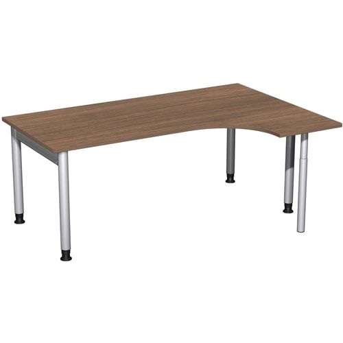Eckschreibtisch, Ecke rechts, Füße einseitig verkürzt, 4-Fuß Pro, höhenverstellbar, 680-800 x 1.600 x 1.200 mm (HxBxT), Dekor Ahorn